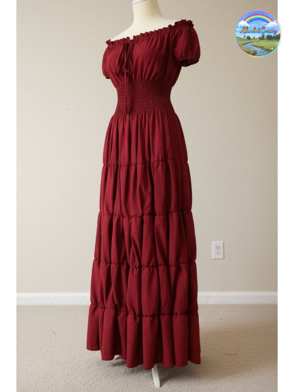 Renaissance Costume Women Medieval Peasant Dress Off Shoulder Tiered Maxi